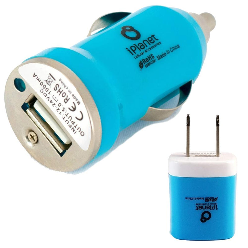 iPlanet 5V USB Car Charger and Wall Charger Combo Mobile Accessories Blue - DailySale