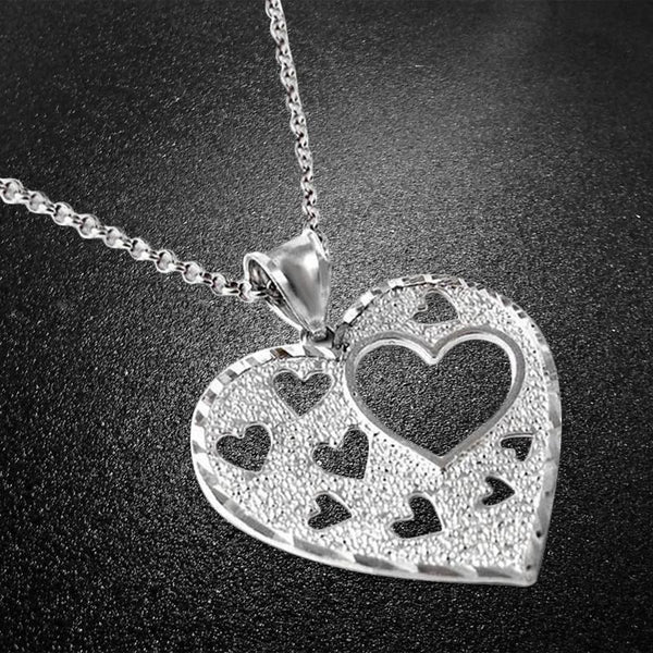 Italian Made Sterling Silver Diamond Cut Heart Necklace Jewelry - DailySale