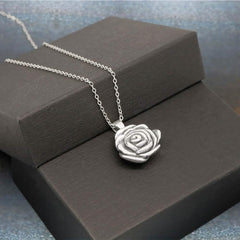 Italian Sterling Silver Artisan Rose Flower Necklace by Verona