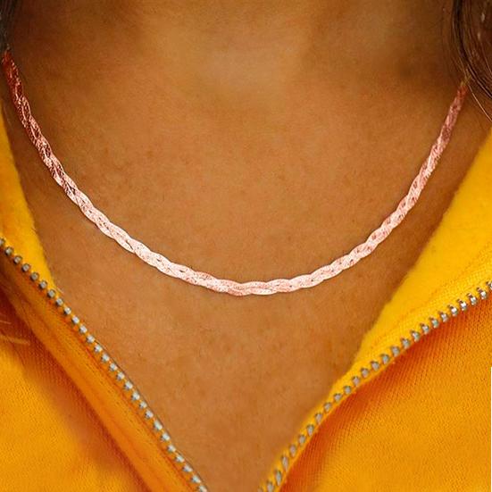 Italian Sterling Silver Braided Herringbone Necklace by Verona Necklaces Rose Gold - DailySale