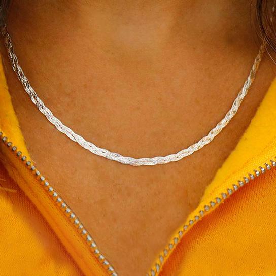 Italian Sterling Silver Braided Herringbone Necklace by Verona
