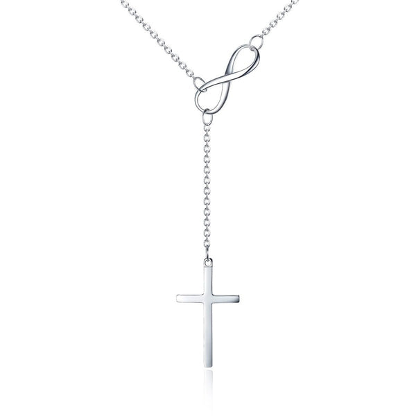 Italian Sterling Silver Infinity Cross Lariat Necklace Jewelry Silver - DailySale