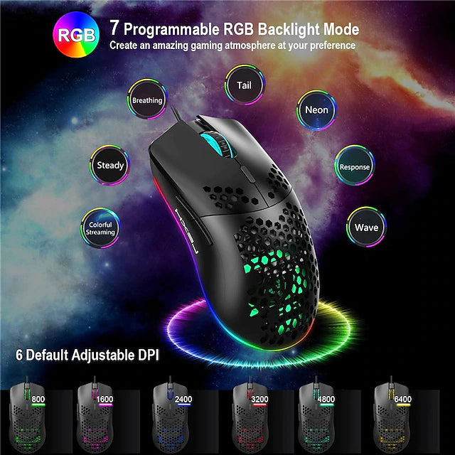 J900 Honeycomb Hollow Wired Gaming Mouse Computer Accessories - DailySale