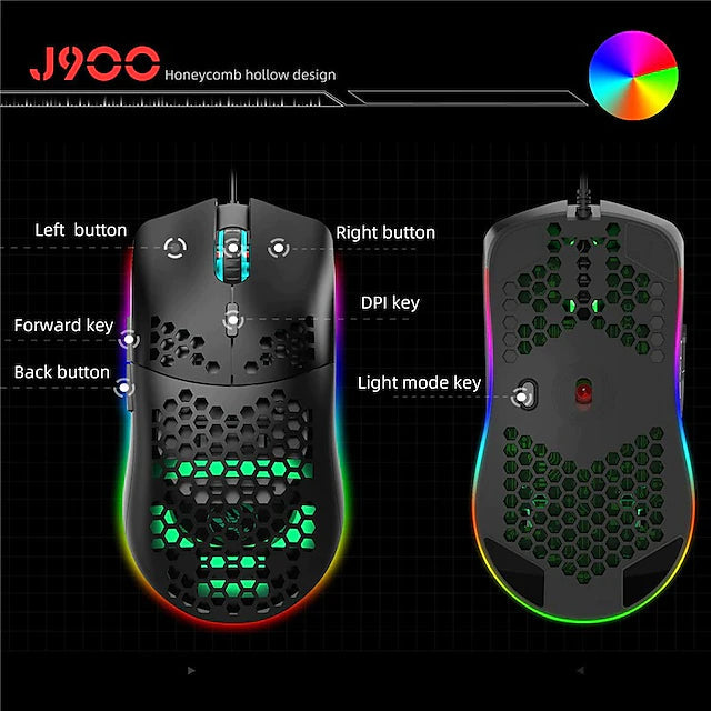 J900 Honeycomb Hollow Wired Gaming Mouse Computer Accessories - DailySale