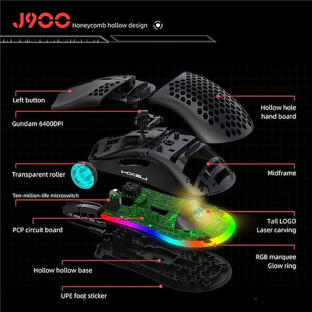 J900 Honeycomb Hollow Wired Gaming Mouse Computer Accessories - DailySale