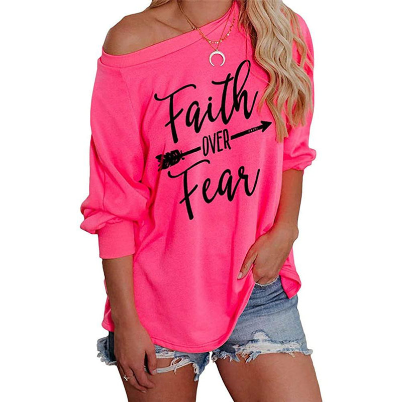 Jawint Womens Faith Over Fear Long Sleeve T-Shirt Women's Clothing Pink S - DailySale
