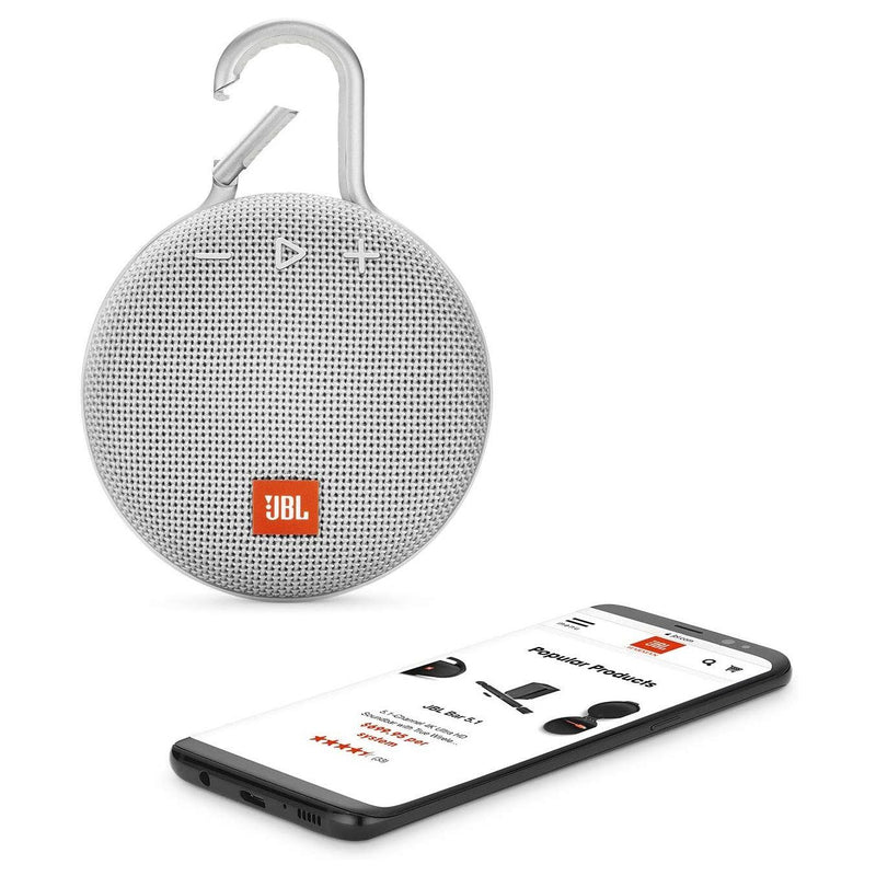 JBL Clip 3 Portable Waterproof Wireless Bluetooth Speaker - White Headphones & Speakers - DailySale