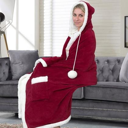 Jellie Cozy and Ultra Plush Sherpa Hoodie Throw Women's Apparel Red - DailySale