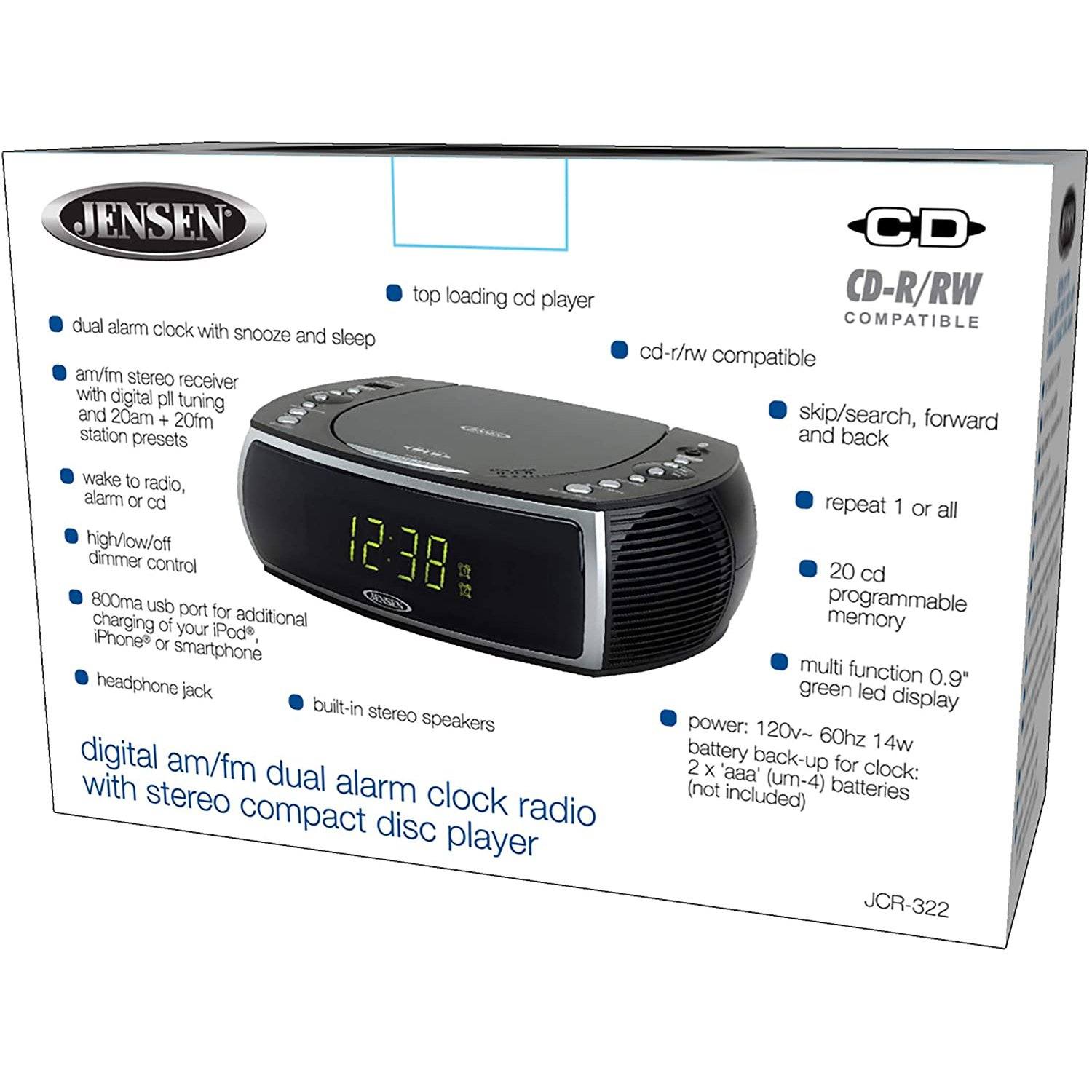 Jensen Modern Home CD Tabletop Stereo Clock Digital AM/FM Radio CD Player Headphones & Audio - DailySale