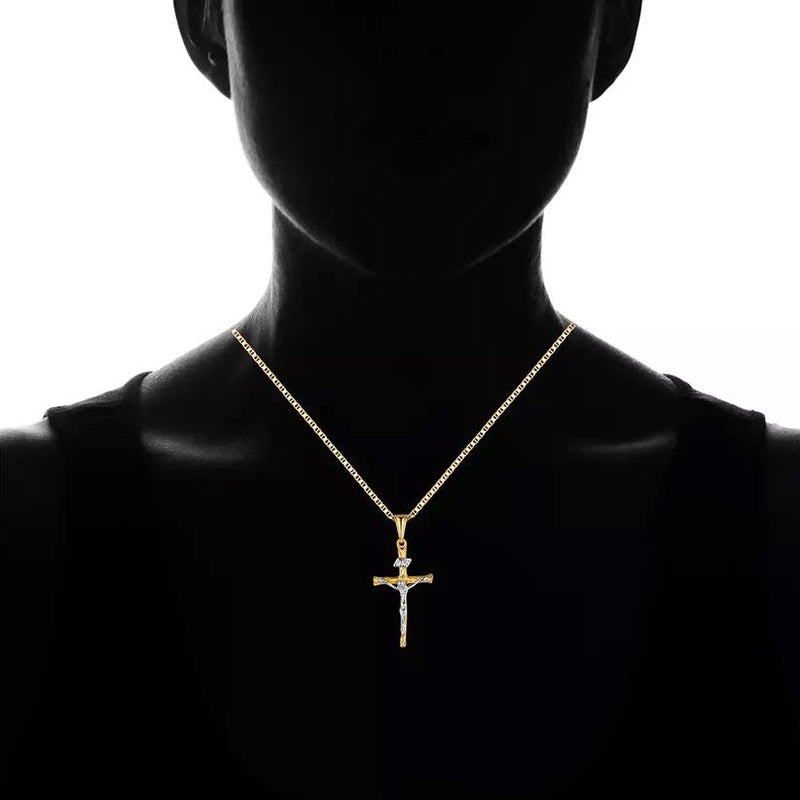 Jesus Crucifix Cross Gold Plated Pendant Necklace