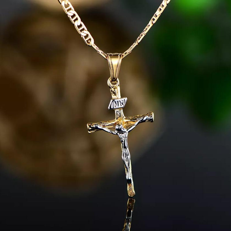 Jesus Crucifix Cross Gold Plated Pendant Necklace