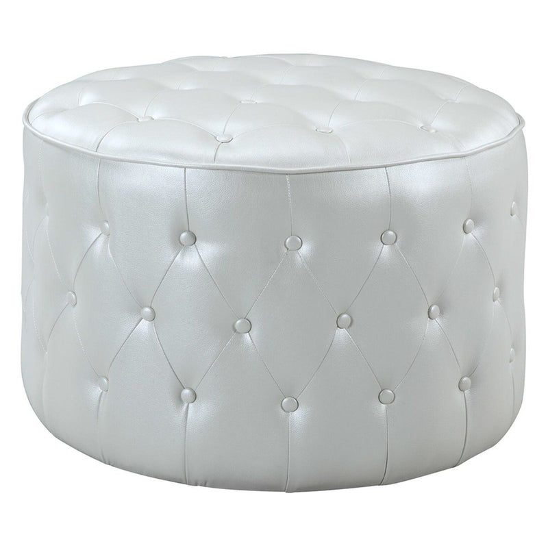 Jimmy Ottoman Button Tufted PU Leather Upholstered Round Pouf Furniture & Decor Beige - DailySale