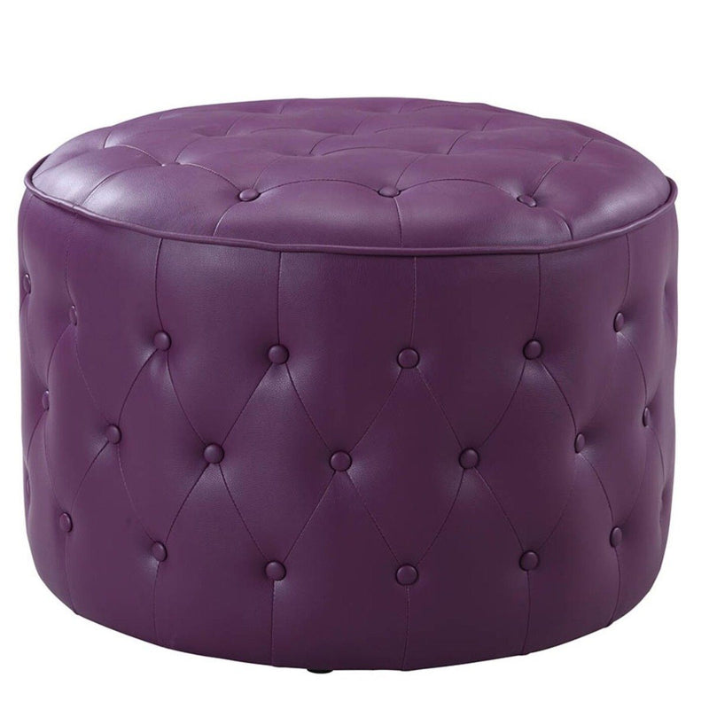 Jimmy Ottoman Button Tufted PU Leather Upholstered Round Pouf Furniture & Decor Purple - DailySale