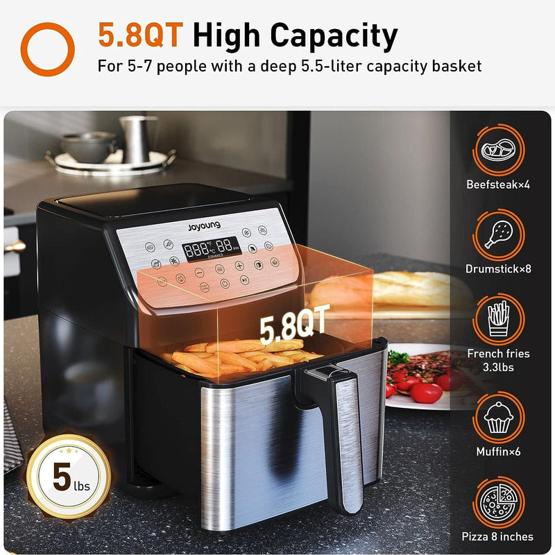 JOYOUNG Air Fryer 5.8QT Detachable Double Basket Air Fryer Kitchen Appliances - DailySale