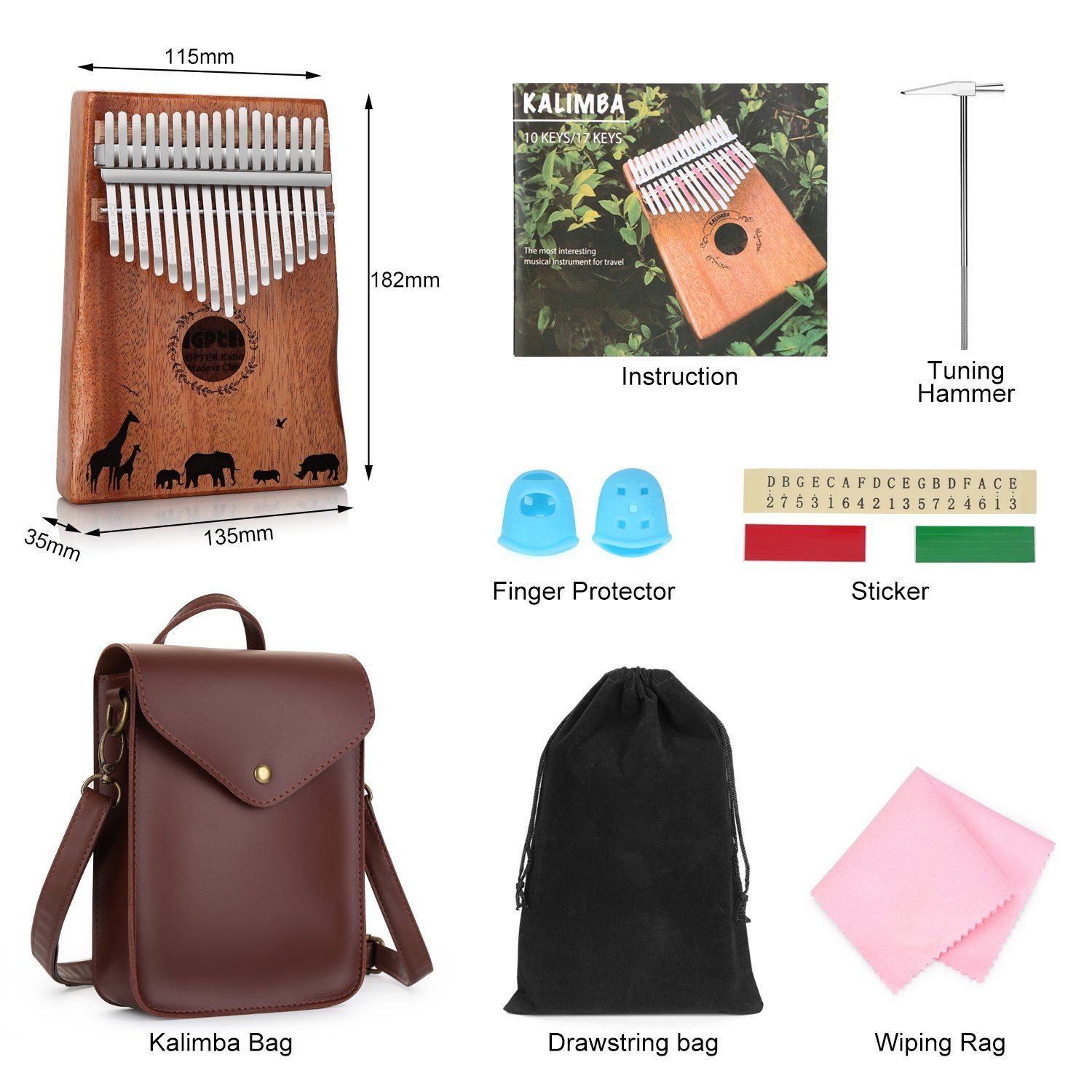 Kalimba 17 Keys Thumb Piano with Tuning Hammer and Bag Toys & Games - DailySale