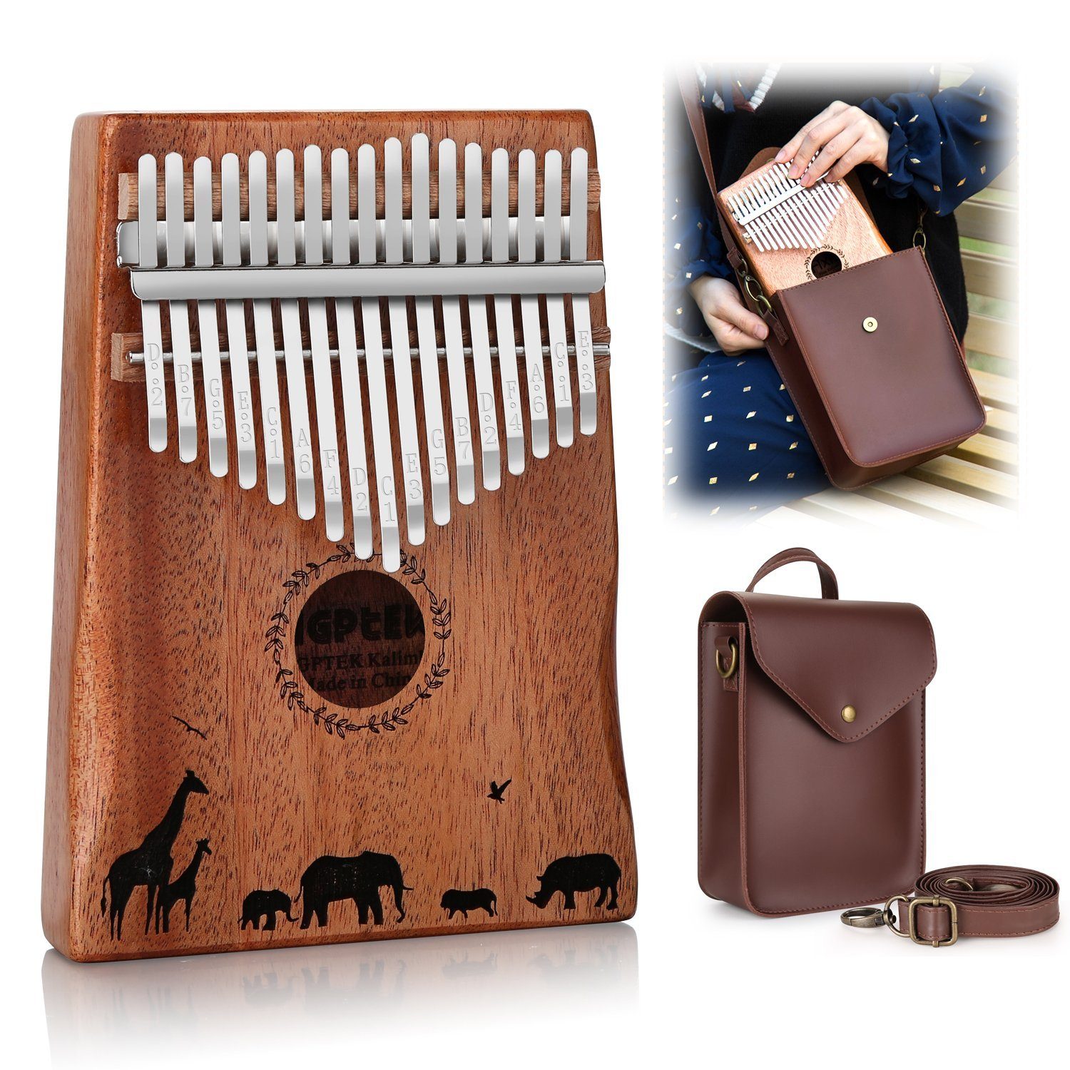 Kalimba 17 Keys Thumb Piano with Tuning Hammer and Bag Toys & Games - DailySale