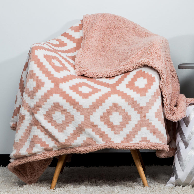 Kensie Super-Soft Reversible Sherpa Fleece Throw Blanket Bedding Blush - DailySale