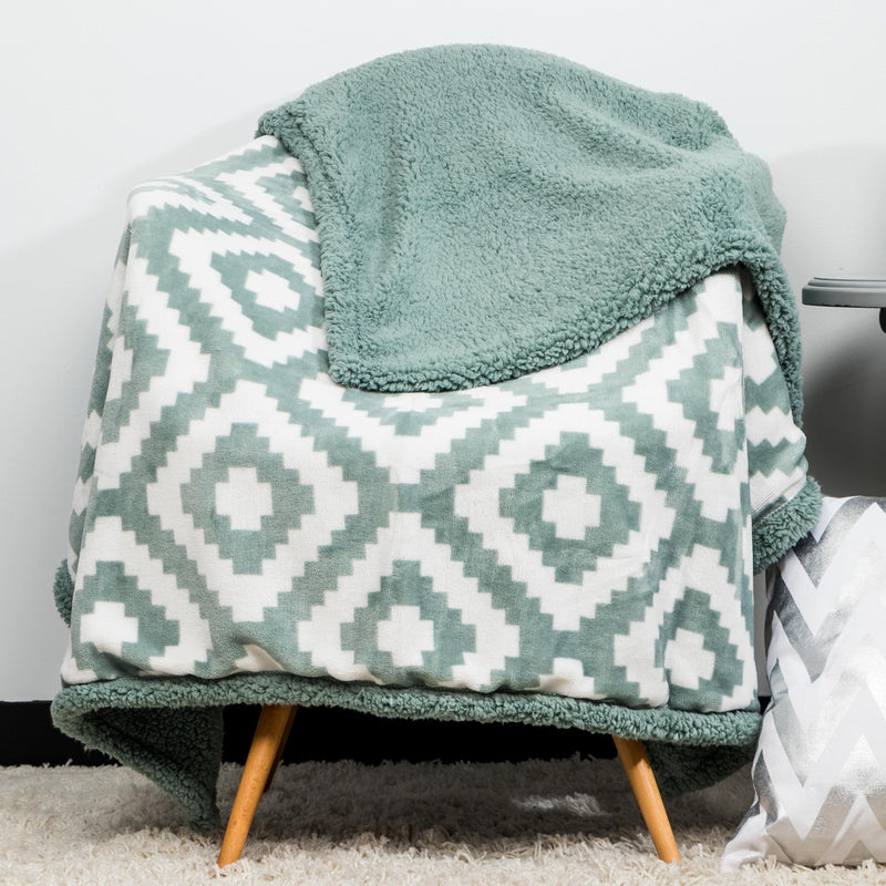 Kensie Super-Soft Reversible Sherpa Fleece Throw Blanket Bedding Light Green - DailySale
