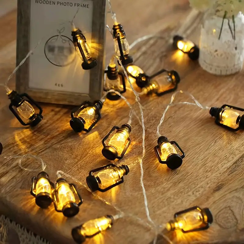 Kerosene Bottle LED String Lights Vintage Plastic Black Lantern Decor String & Fairy Lights - DailySale