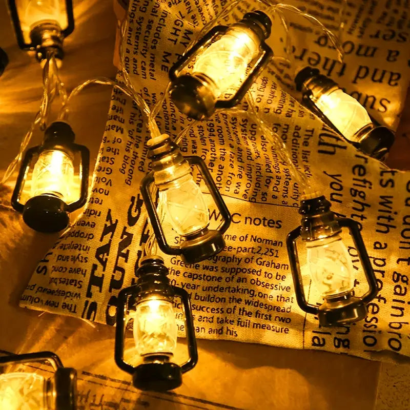 Kerosene Bottle LED String Lights Vintage Plastic Black Lantern Decor String & Fairy Lights - DailySale