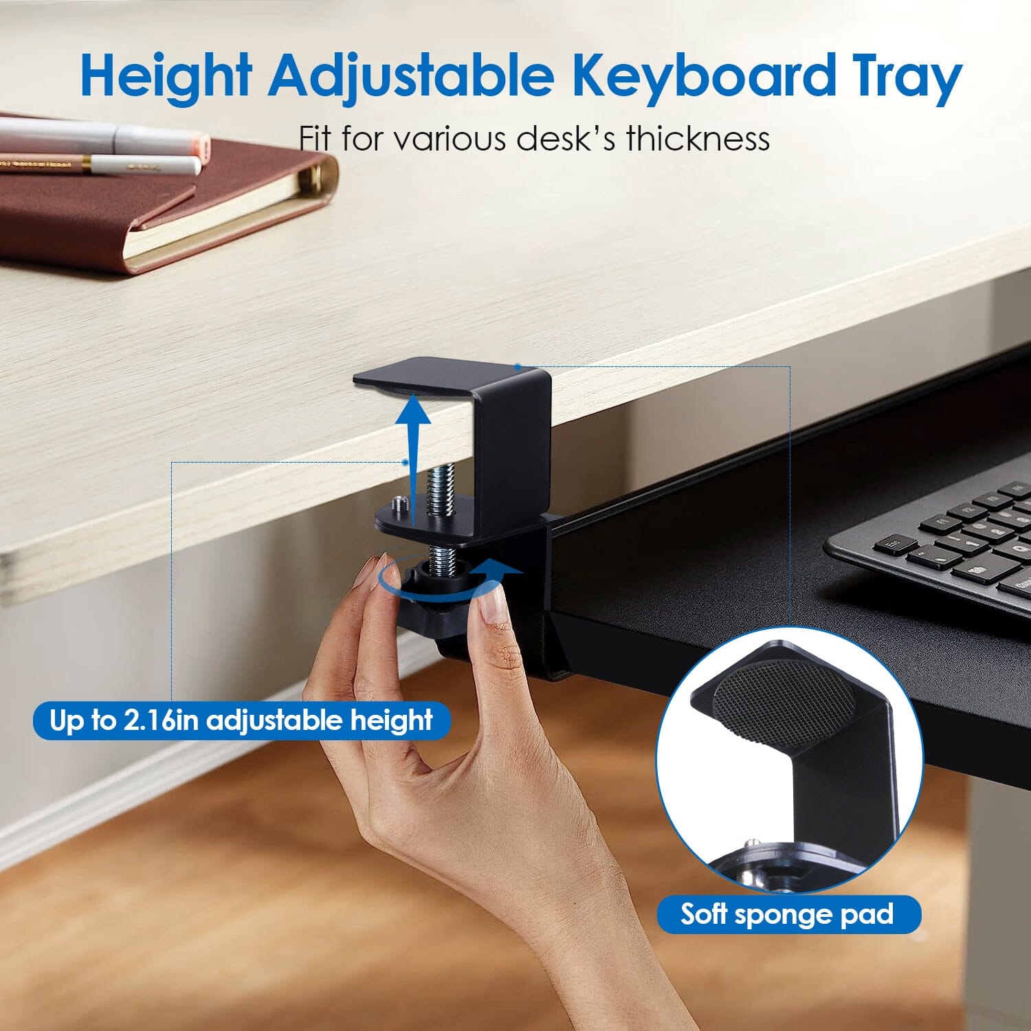 Keyboard Mouse Tray Under Desk Retractable Slide Out Drawer with C Clamp Computer Accessories - DailySale