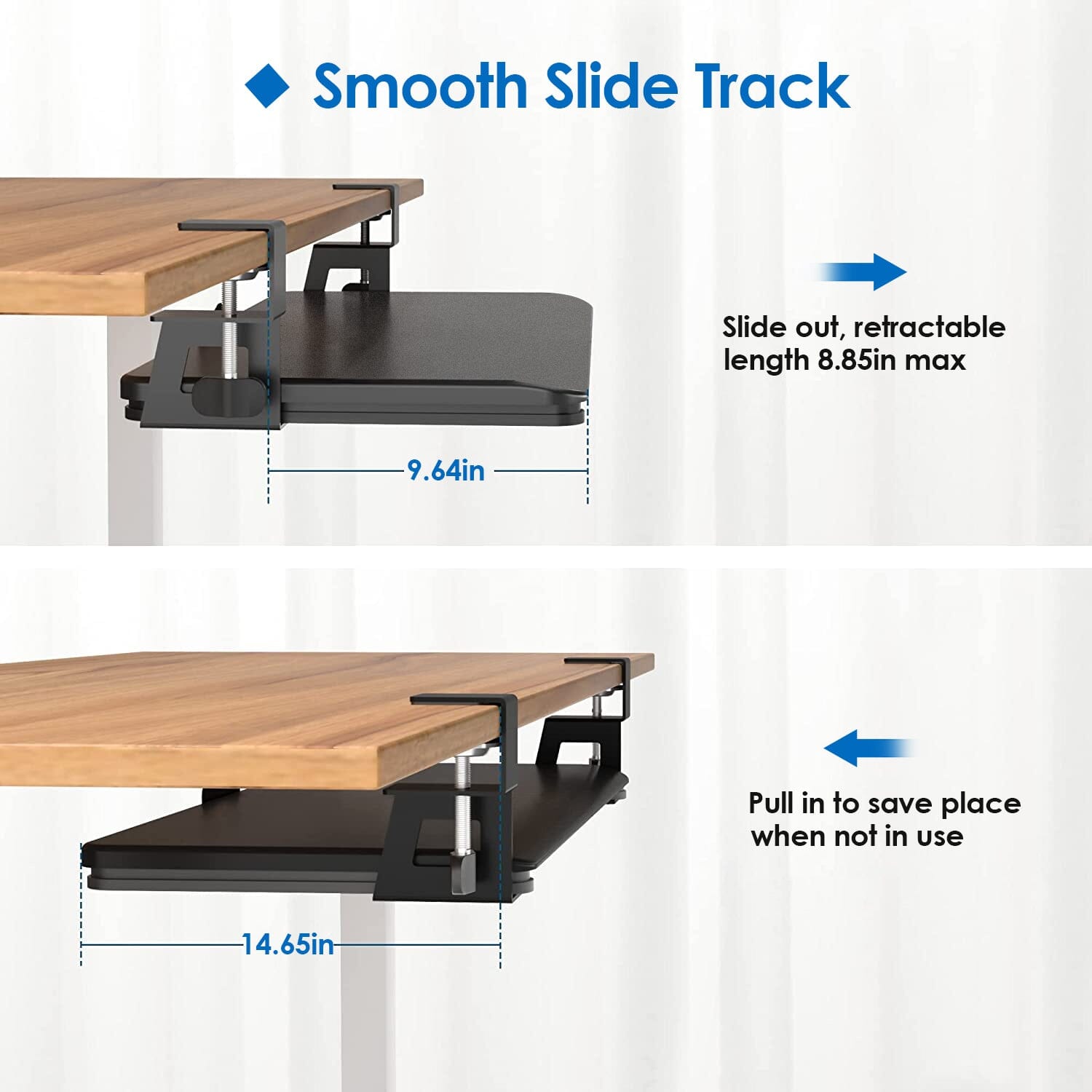 Keyboard Mouse Tray Under Desk Retractable Slide Out Drawer with C Clamp Computer Accessories - DailySale