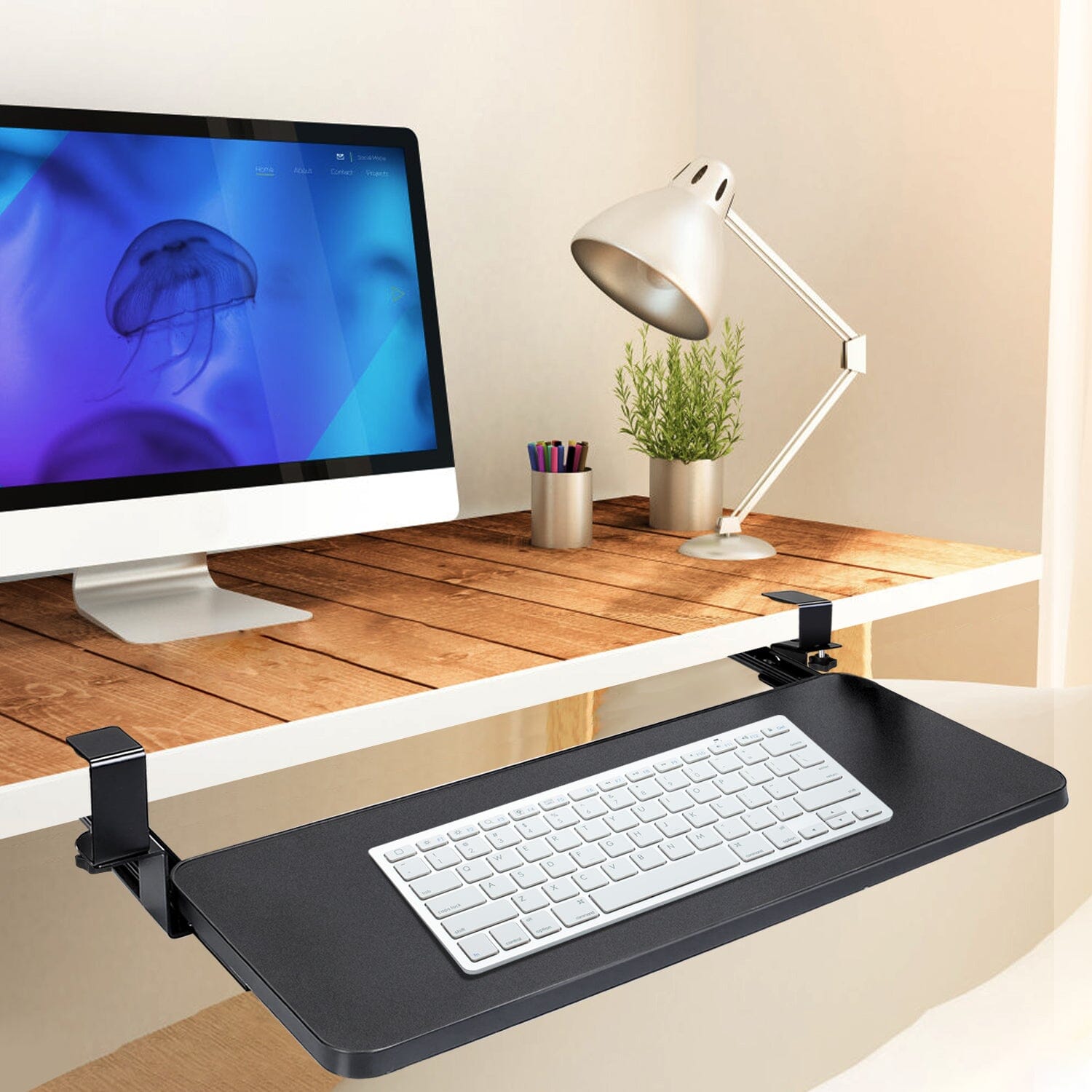 Keyboard Mouse Tray Under Desk Retractable Slide Out Drawer with C Clamp Computer Accessories - DailySale