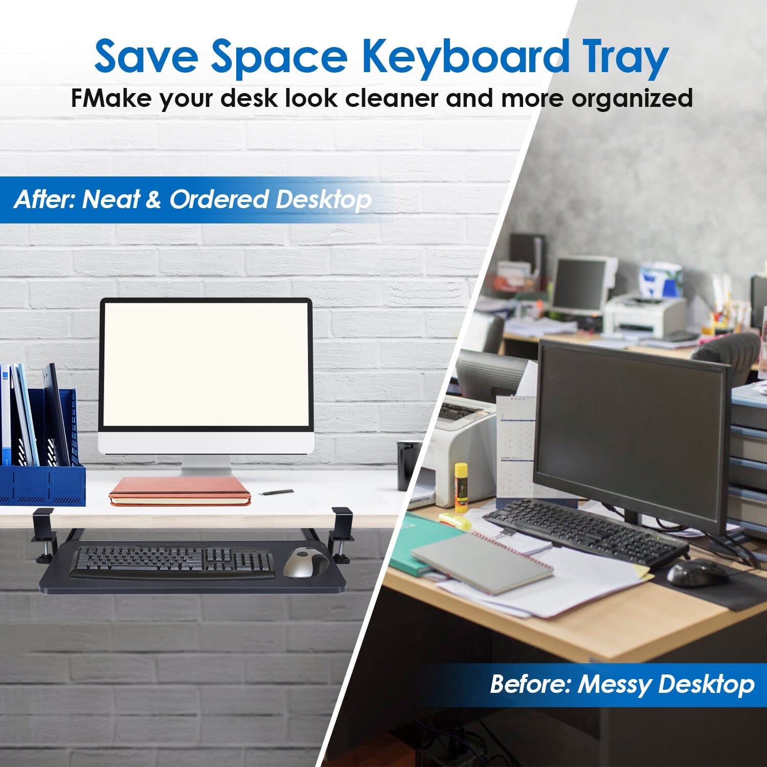 Keyboard Mouse Tray Under Desk Retractable Slide Out Drawer with C Clamp Computer Accessories - DailySale