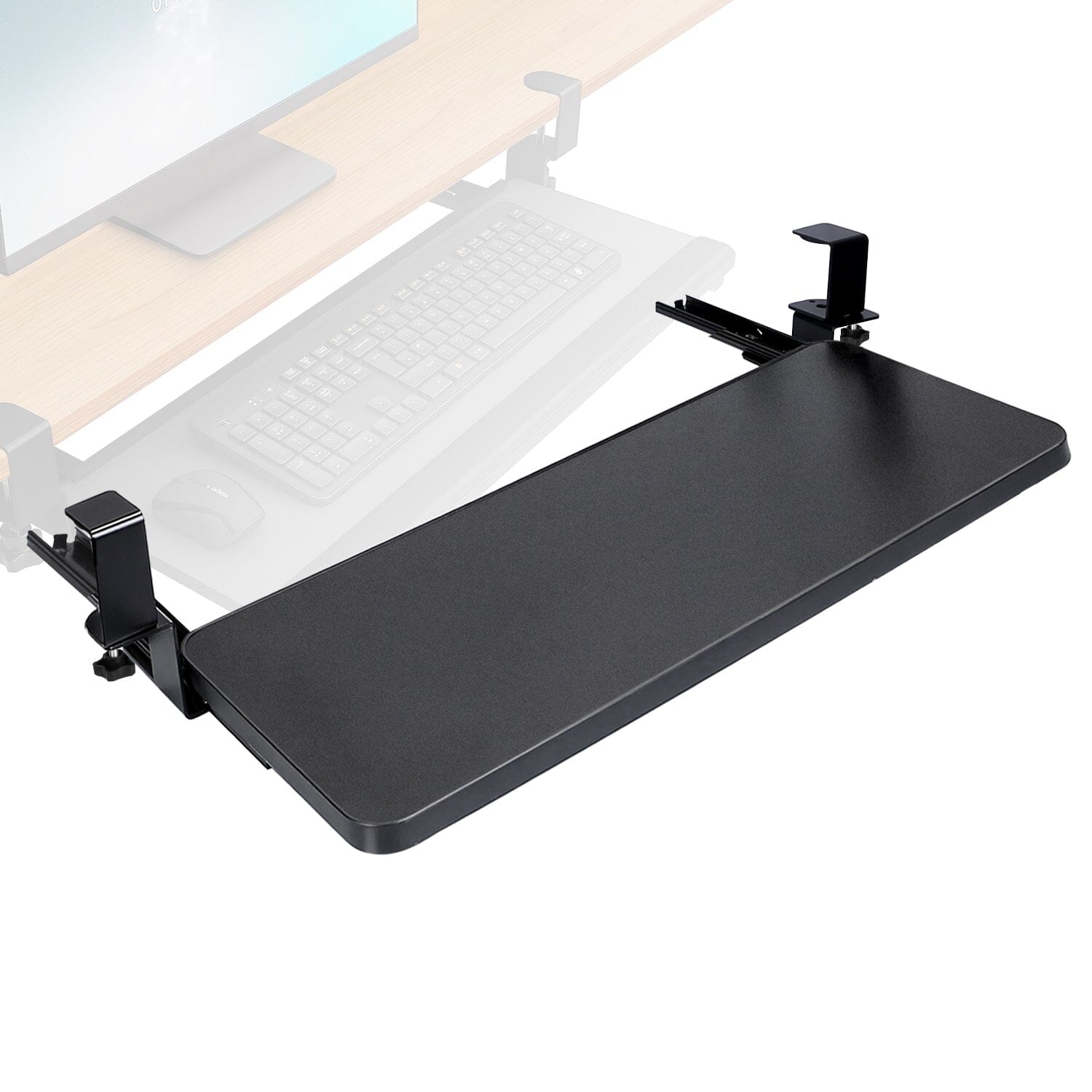 Keyboard Mouse Tray Under Desk Retractable Slide Out Drawer with C Cla