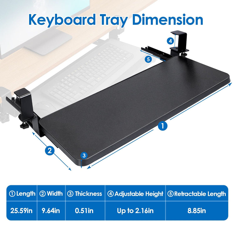 Keyboard Mouse Tray Under Desk Retractable Slide Out Drawer with C Clamp Computer Accessories - DailySale