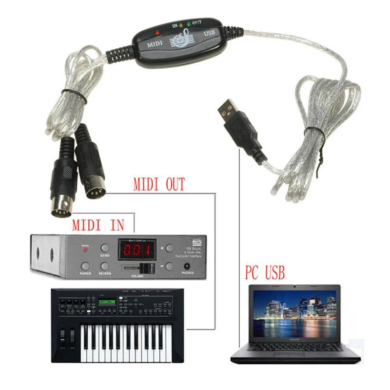 Keyboard to PC Adapter USB In-Out MIDI Interface Music Recording Converter Computer Accessories - DailySale