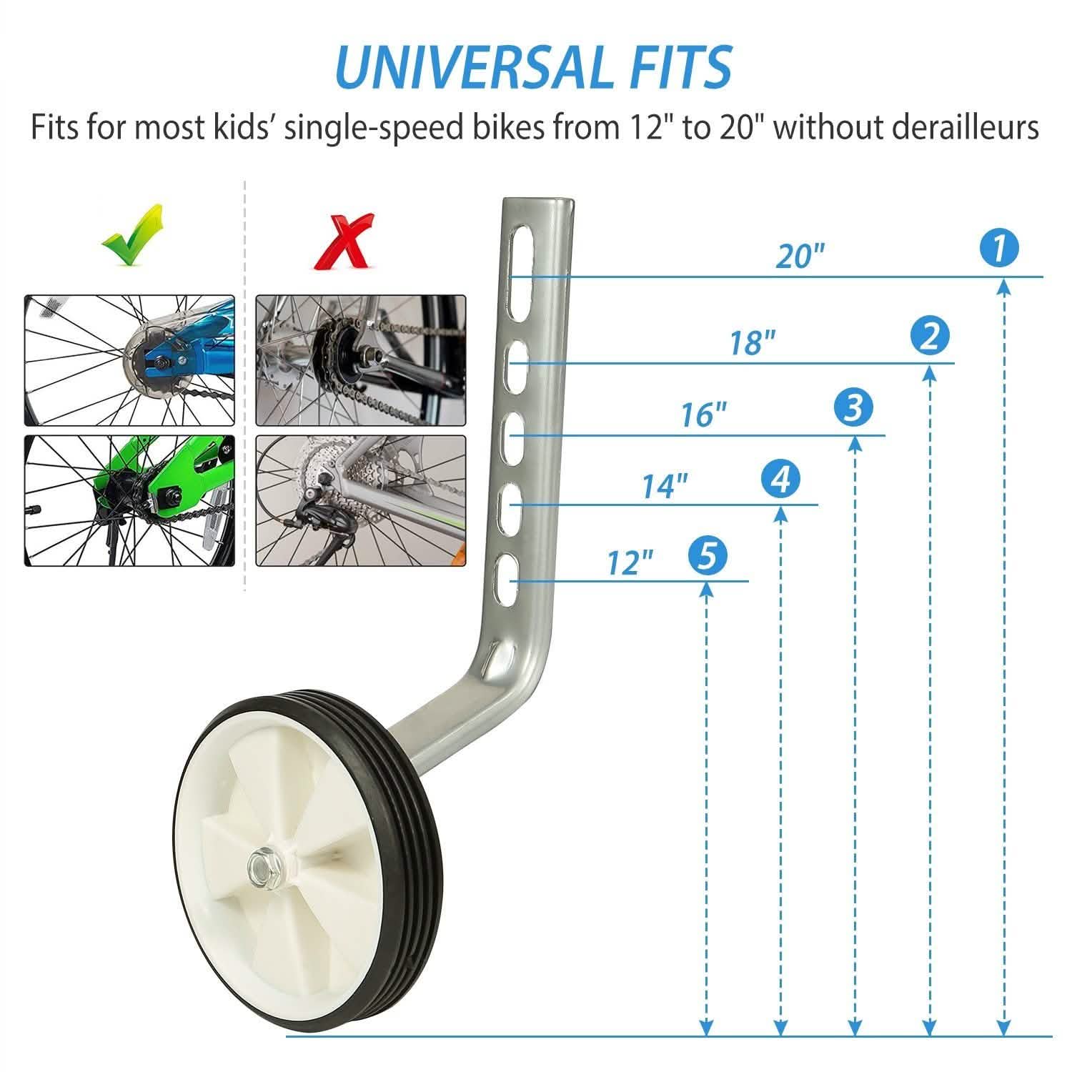 Kids Bicycle Training Wheels Adjustable for 12"-20" Bike Sports & Outdoors - DailySale