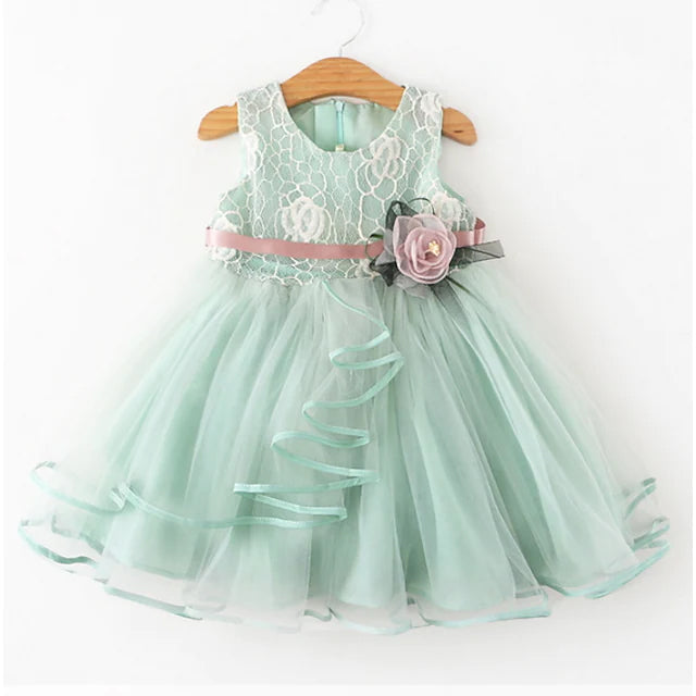 Kids Little Girls' Dress Flower Swing Dress Kids' Clothing Green 1-2 Years - DailySale