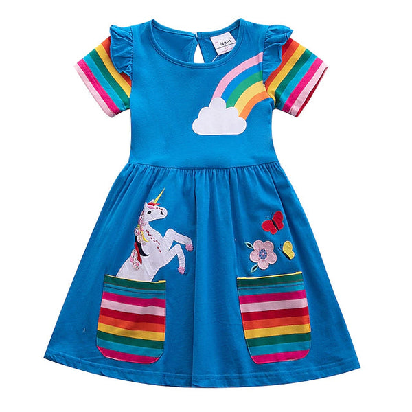 Kids Little Girls' Knee-length Short Sleeve Dress Kids' Clothing Blue 3-4 Years - DailySale