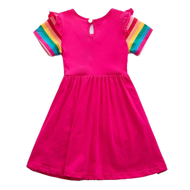 Kids Little Girls' Knee-length Short Sleeve Dress Kids' Clothing Fuchsia 3-4 Years - DailySale