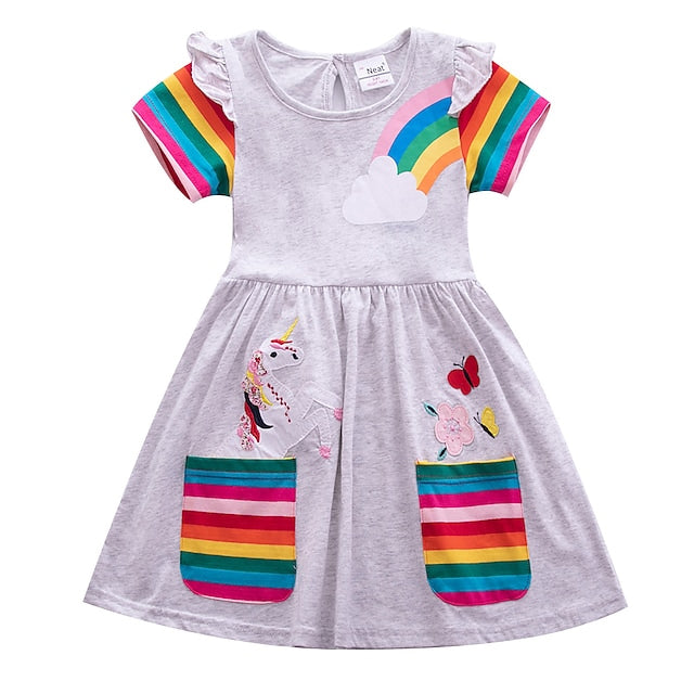 Kids Little Girls' Knee-length Short Sleeve Dress Kids' Clothing Gray 3-4 Years - DailySale