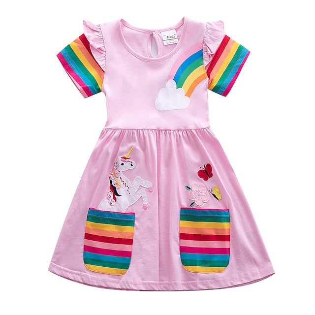 Kids Little Girls' Knee-length Short Sleeve Dress Kids' Clothing Pink 3-4 Years - DailySale