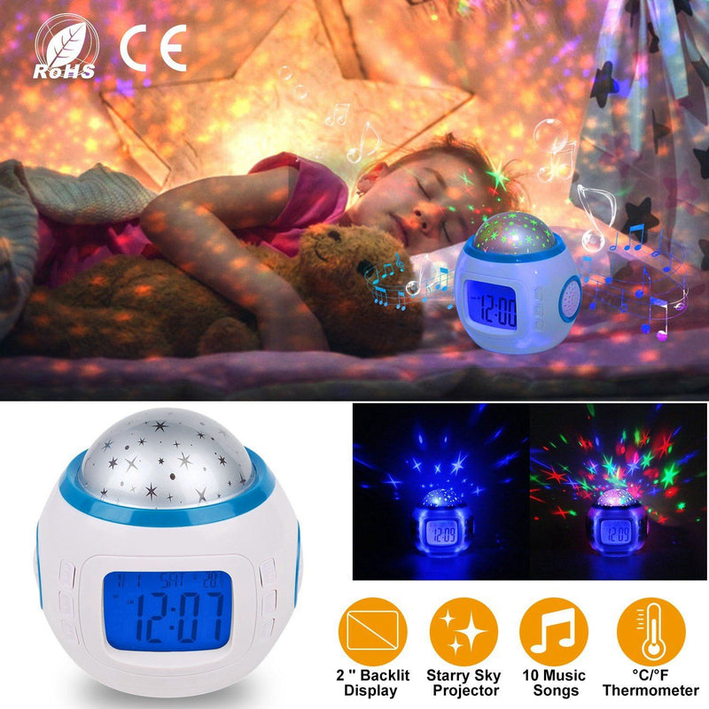 Kids Music Star Sky LED Projection Lamp Digital Alarm Clock Indoor Lighting - DailySale