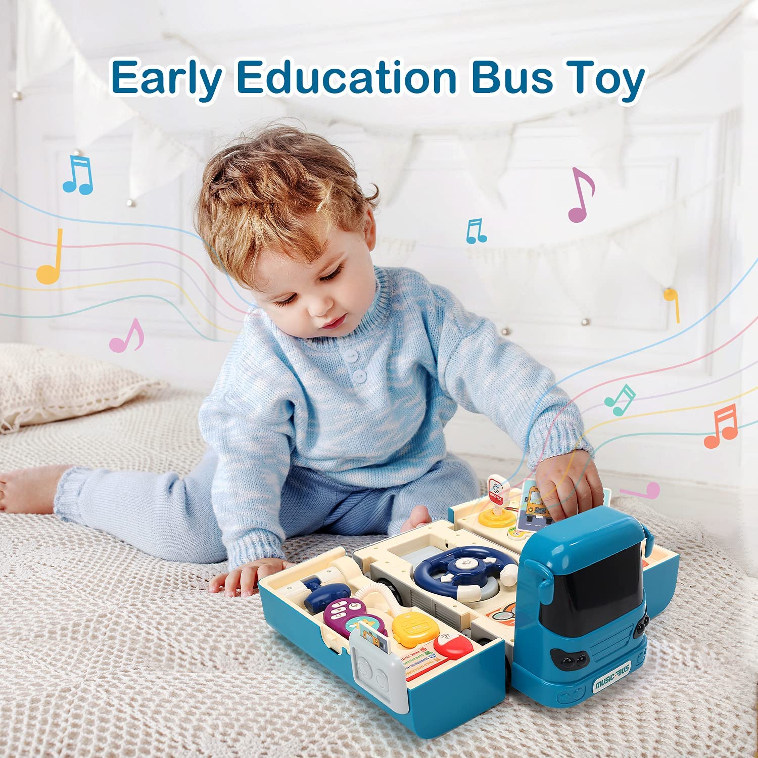 Kids Play Bus Vehicle with Sound and Light Simulation Steering Wheel Toy for Toddler Toys & Games - DailySale