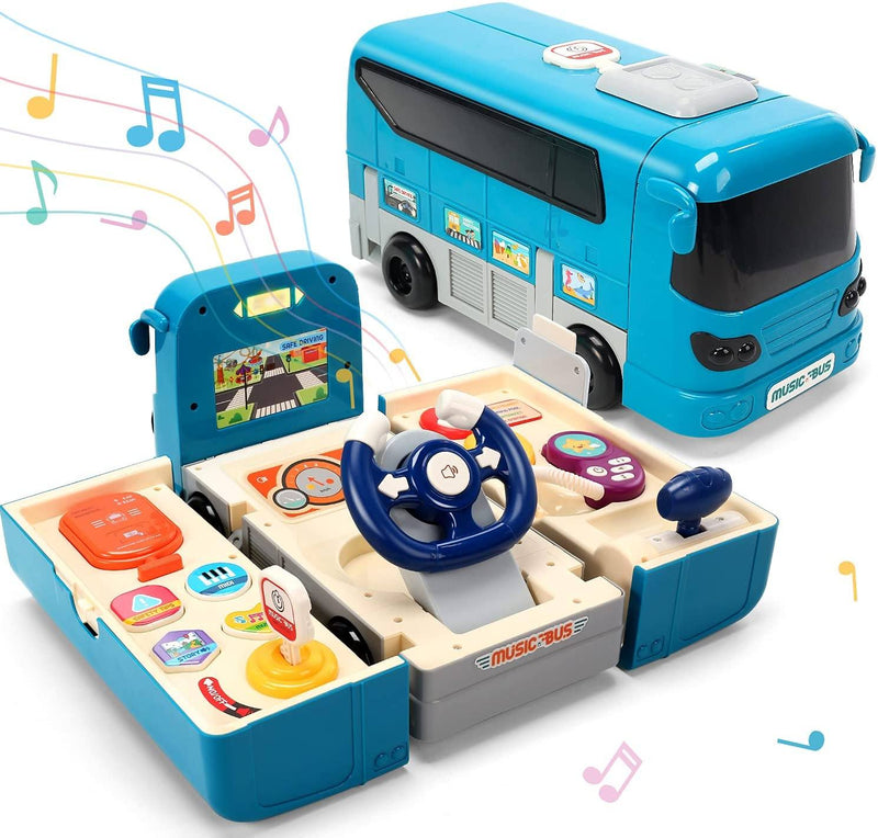 Kids Play Bus Vehicle with Sound and Light Simulation Steering Wheel Toy for Toddler Toys & Games - DailySale