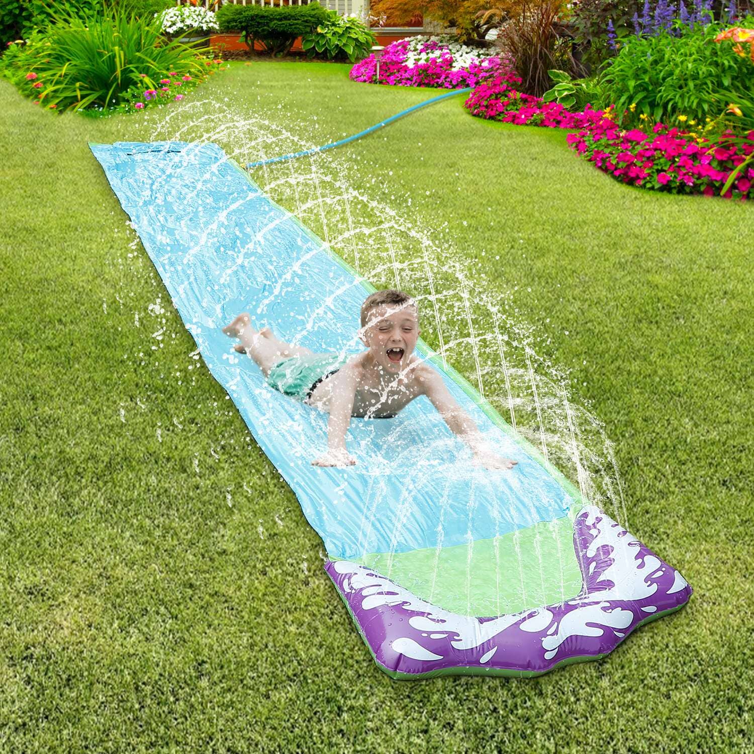 Kids Single Water Slide Lawn Surfing Racing Lane Slip Splash Spray Sprinkler Sports & Outdoors - DailySale