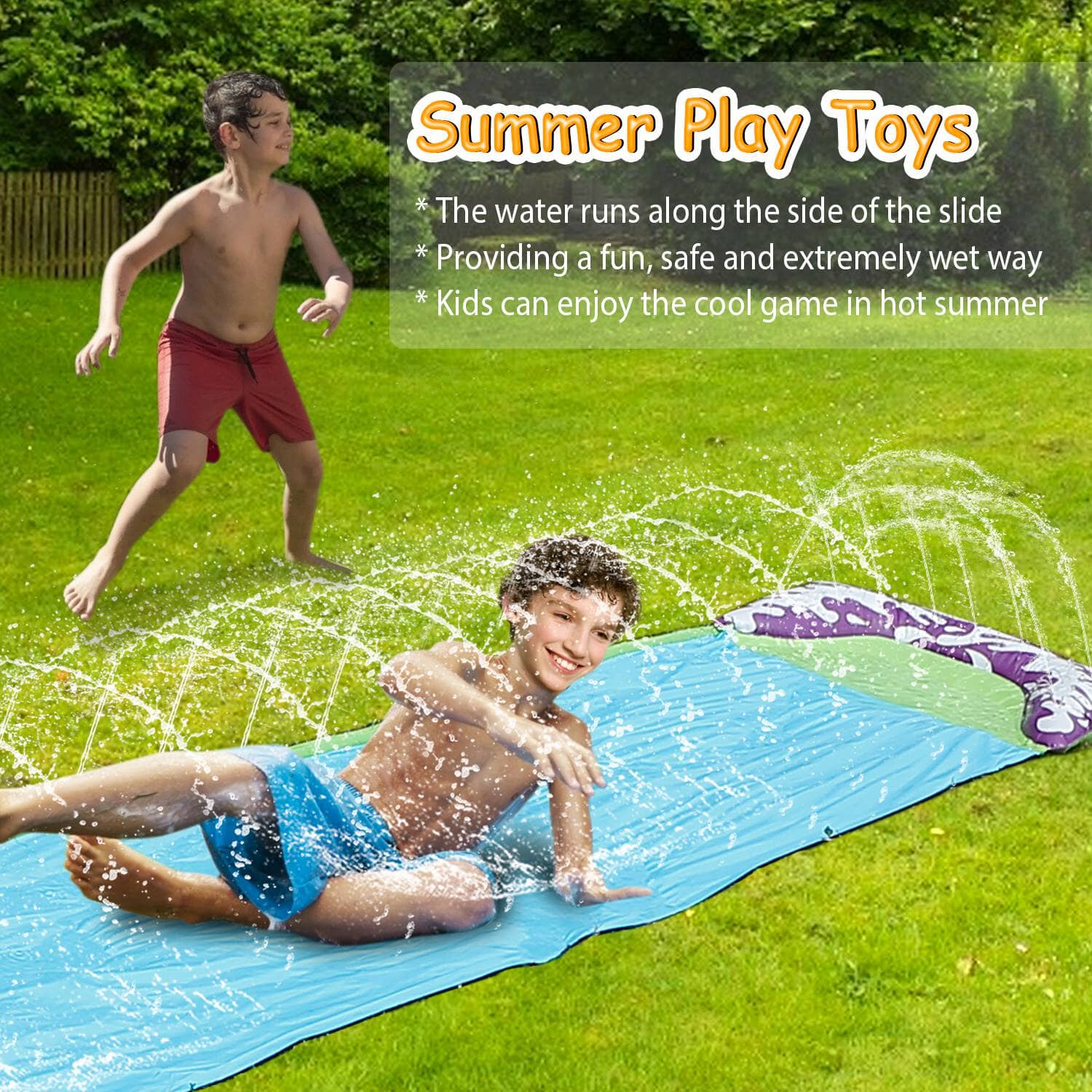 Kids Single Water Slide Lawn Surfing Racing Lane Slip Splash Spray Sprinkler Sports & Outdoors - DailySale