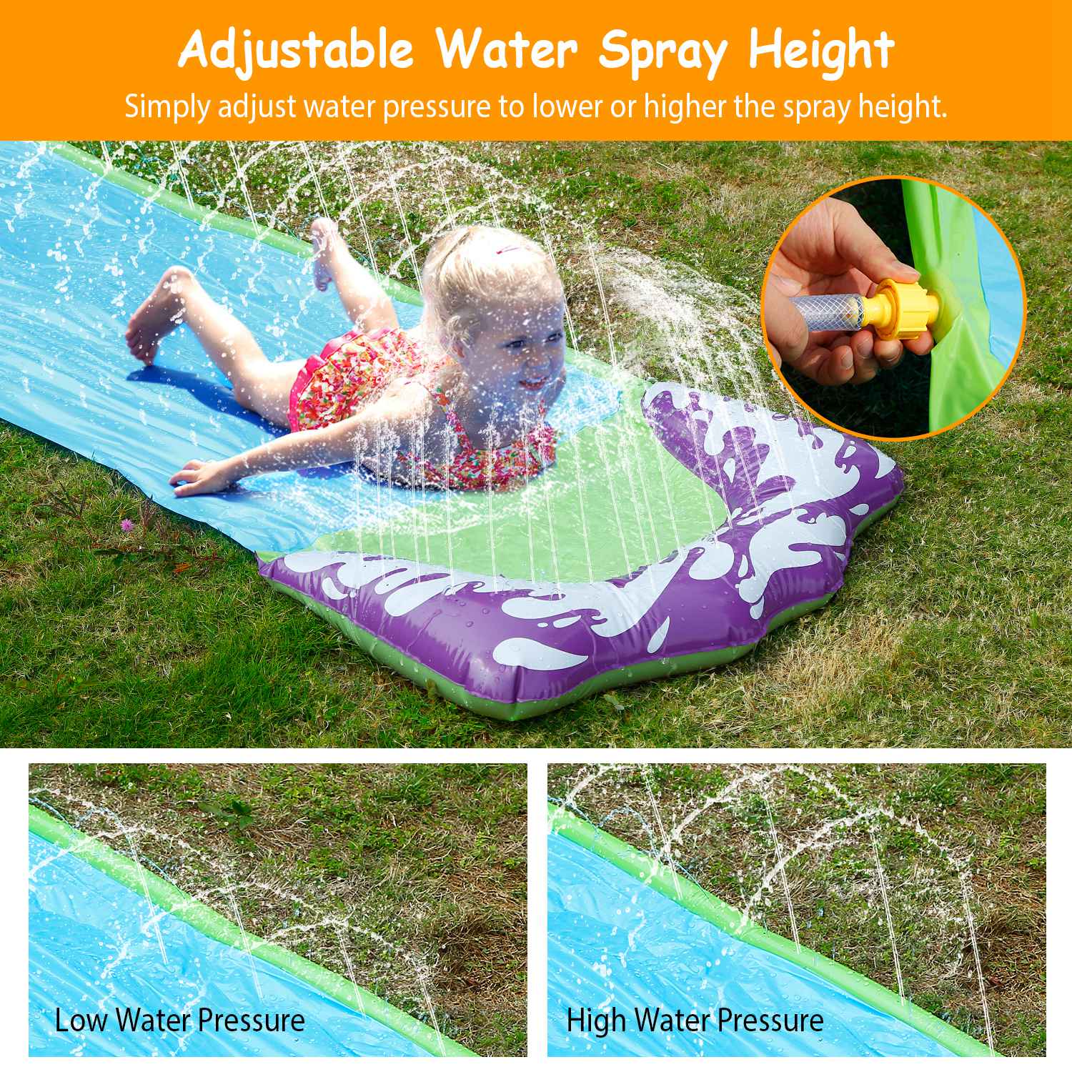 Kids Single Water Slide Lawn Surfing Racing Lane Slip Splash Spray Sprinkler Sports & Outdoors - DailySale