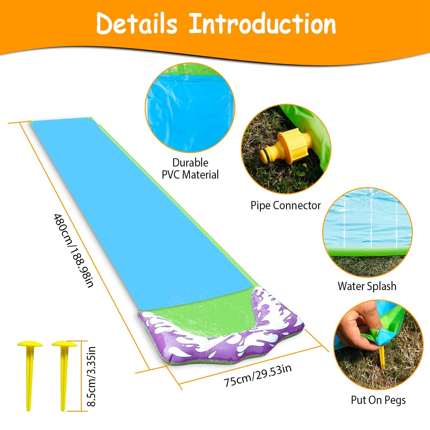 Kids Single Water Slide Lawn Surfing Racing Lane Slip Splash Spray Sprinkler Sports & Outdoors - DailySale