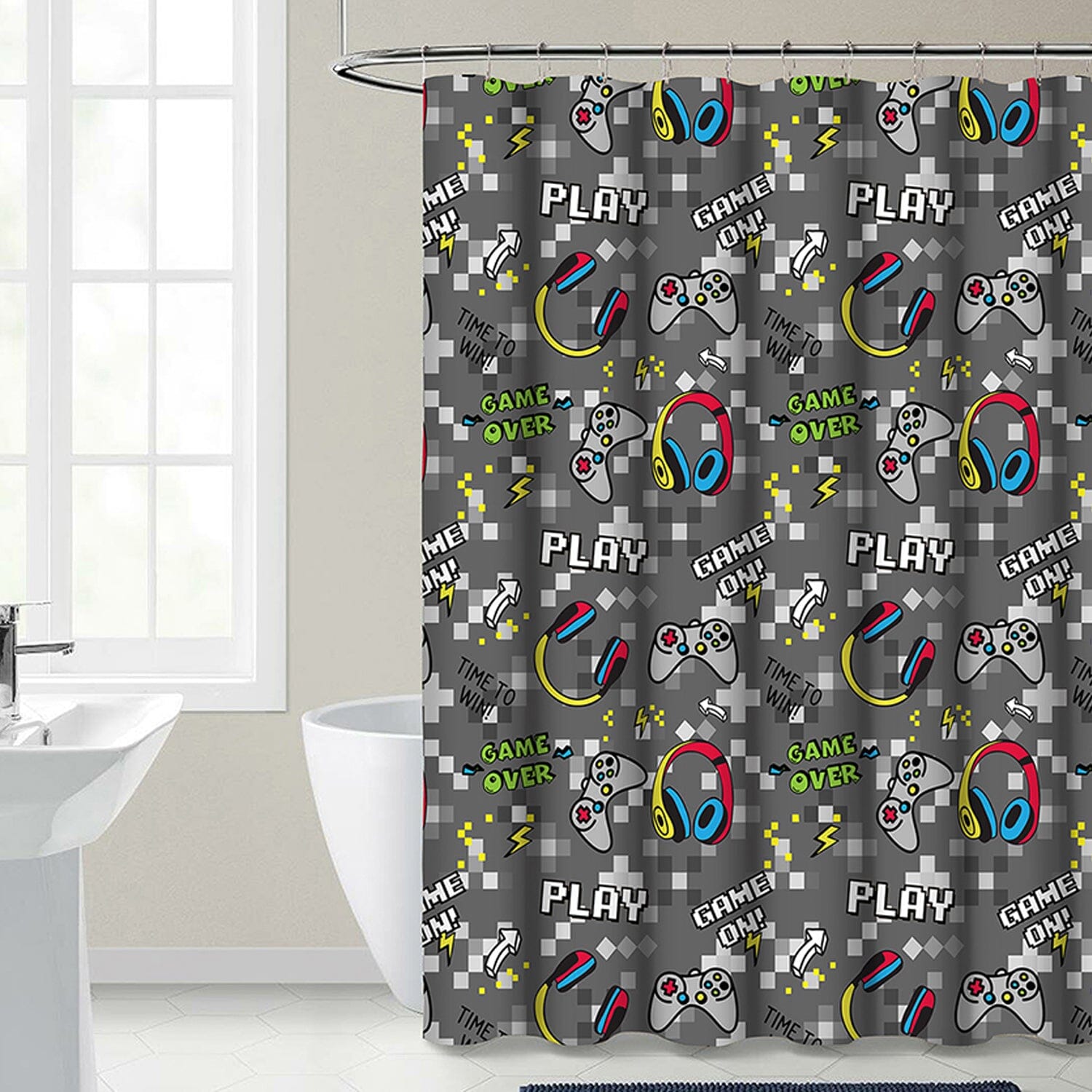 Kidz Mix Game on Glow-in-the-Dark Shower Curtain Bath - DailySale