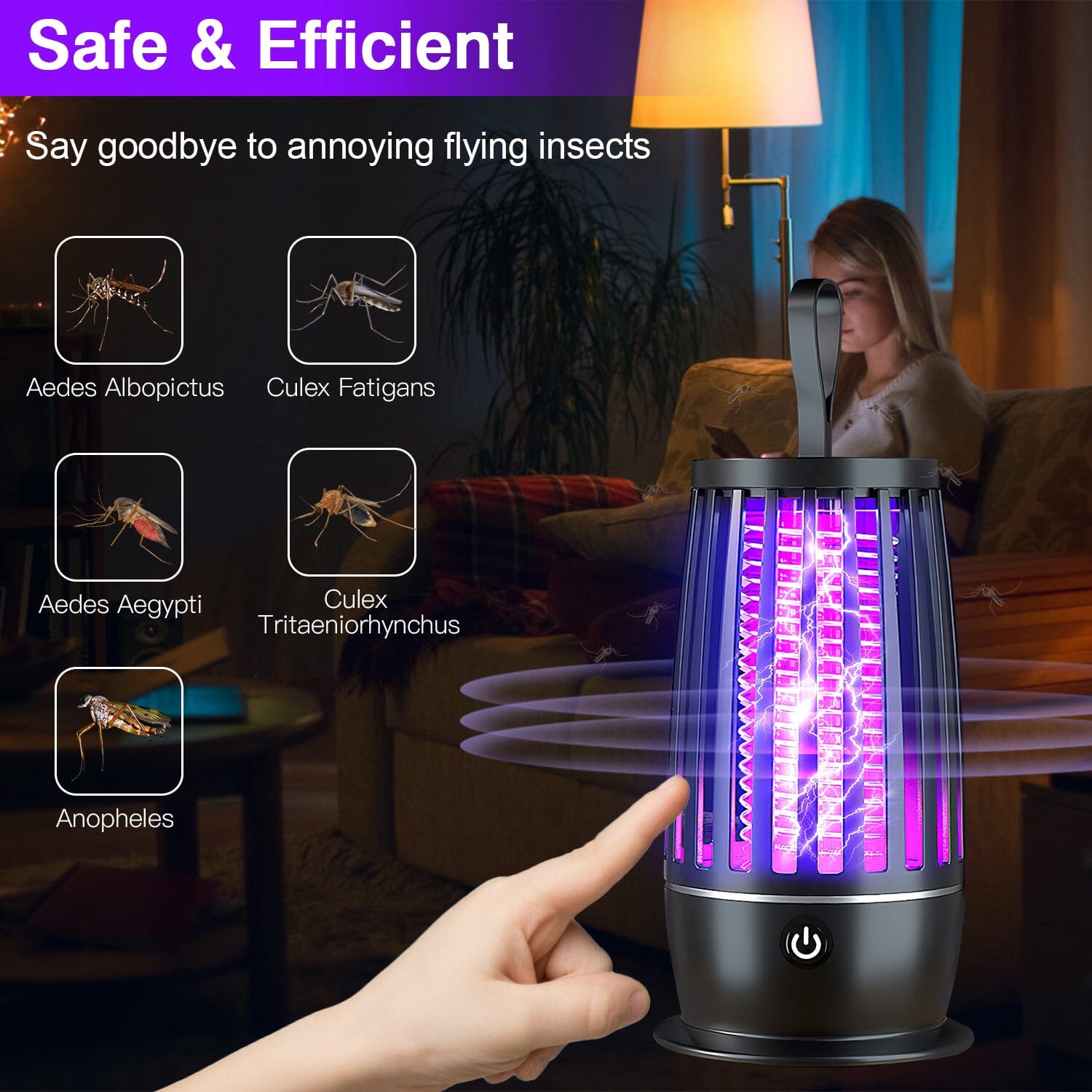 Killer Lamp Bug Zapper with Night Light Strap Mosquito Catcher Pest Control - DailySale