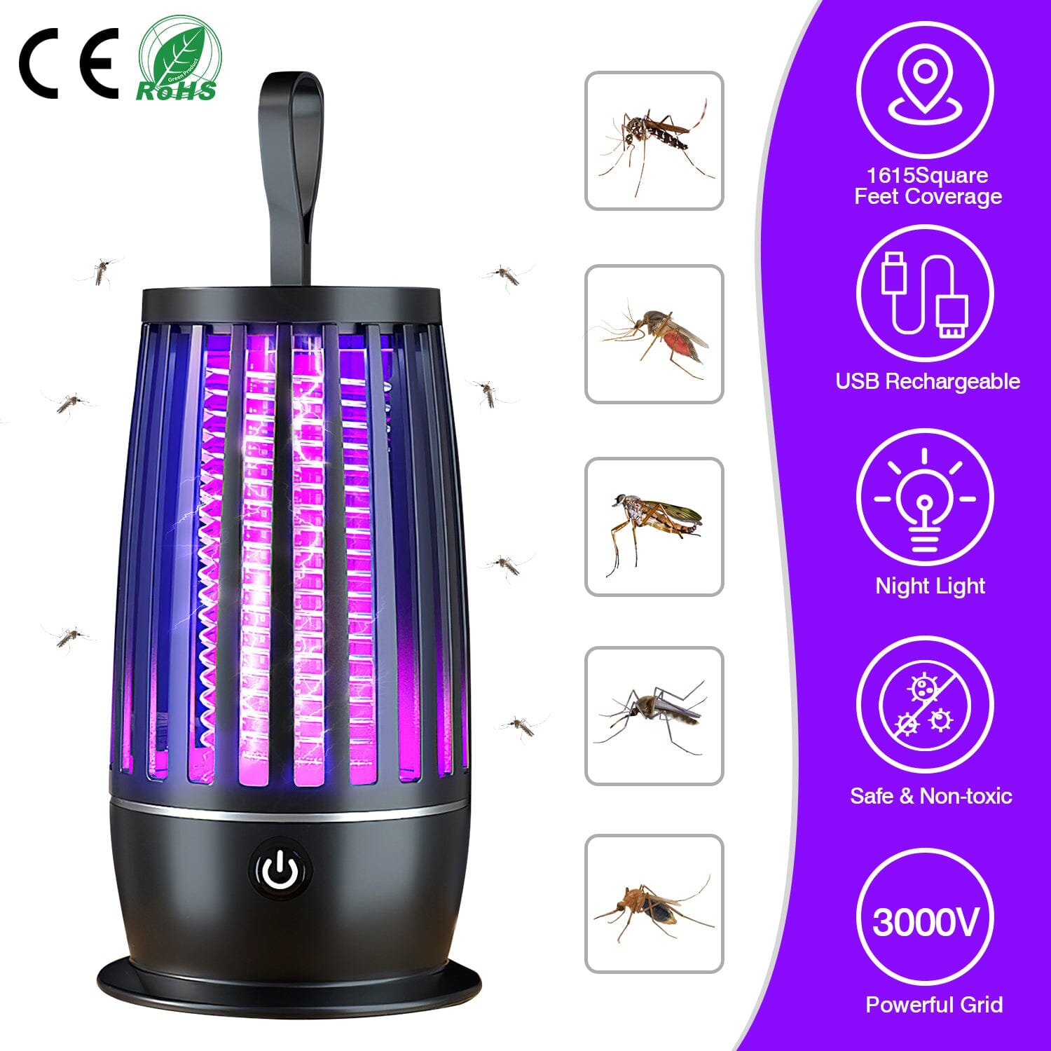 Killer Lamp Bug Zapper with Night Light Strap Mosquito Catcher Pest Control - DailySale