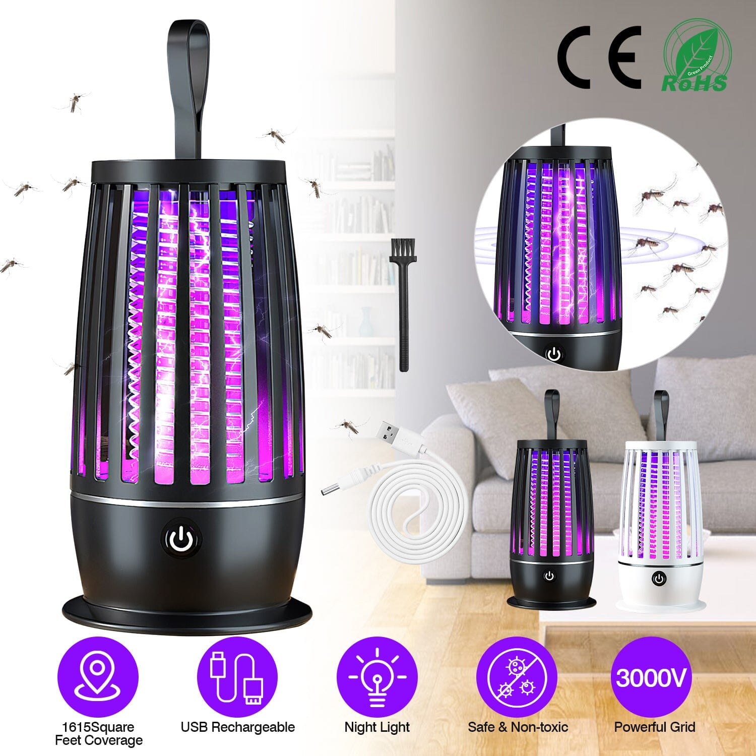 Killer Lamp Bug Zapper with Night Light Strap Mosquito Catcher Pest Control - DailySale