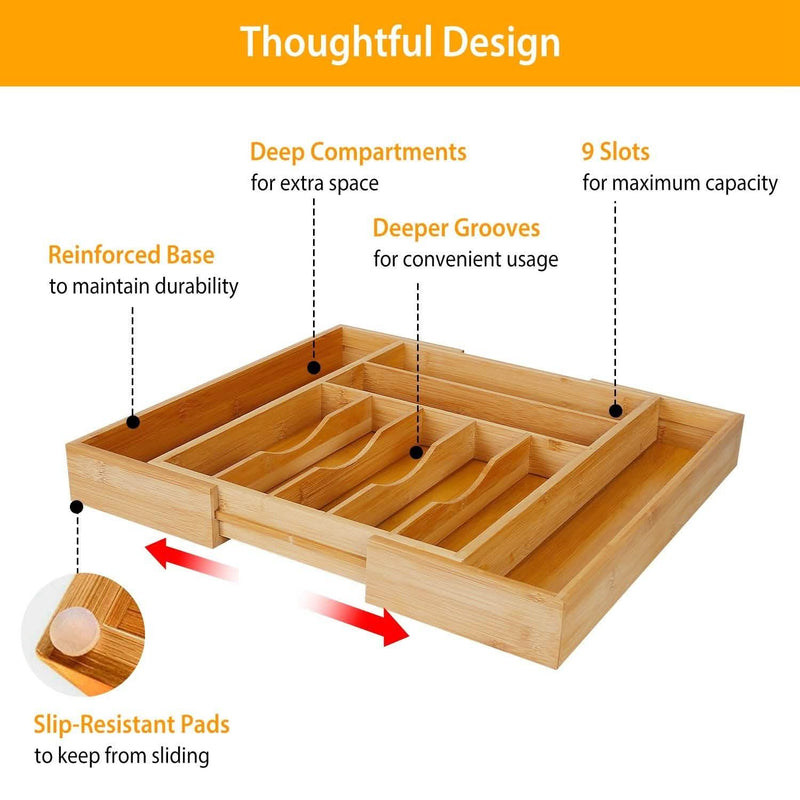 Kitchen Bamboo Expandable Cutlery Utensil Drawer Organizer Closet & Storage - DailySale