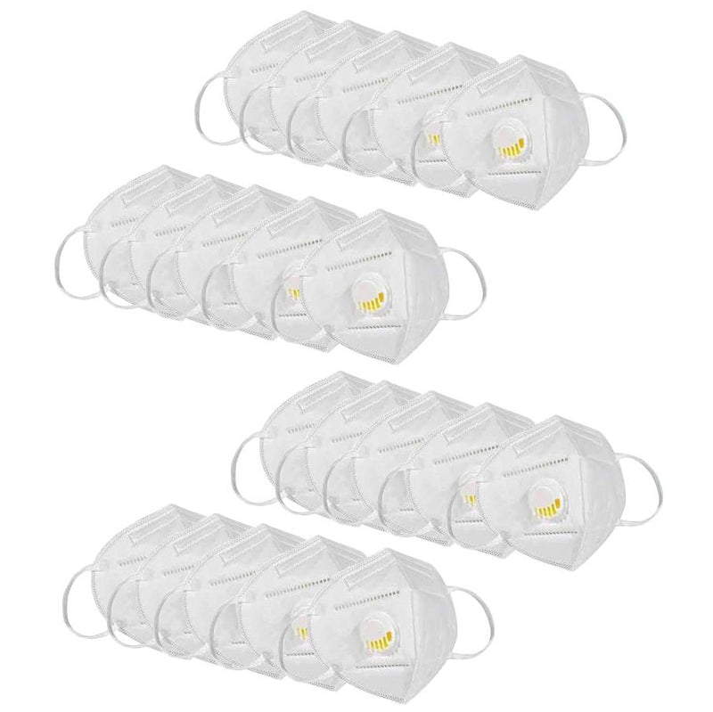 KN95 White Disposable Face Masks with Flow Exhalation Valve Wellness & Fitness 20-Pack - DailySale